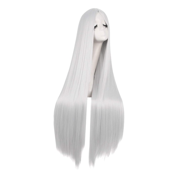 40" Long Silver Straight Cosplay Wig, Anime Costume Party Hair for Women Silver - Picture 2 of 5